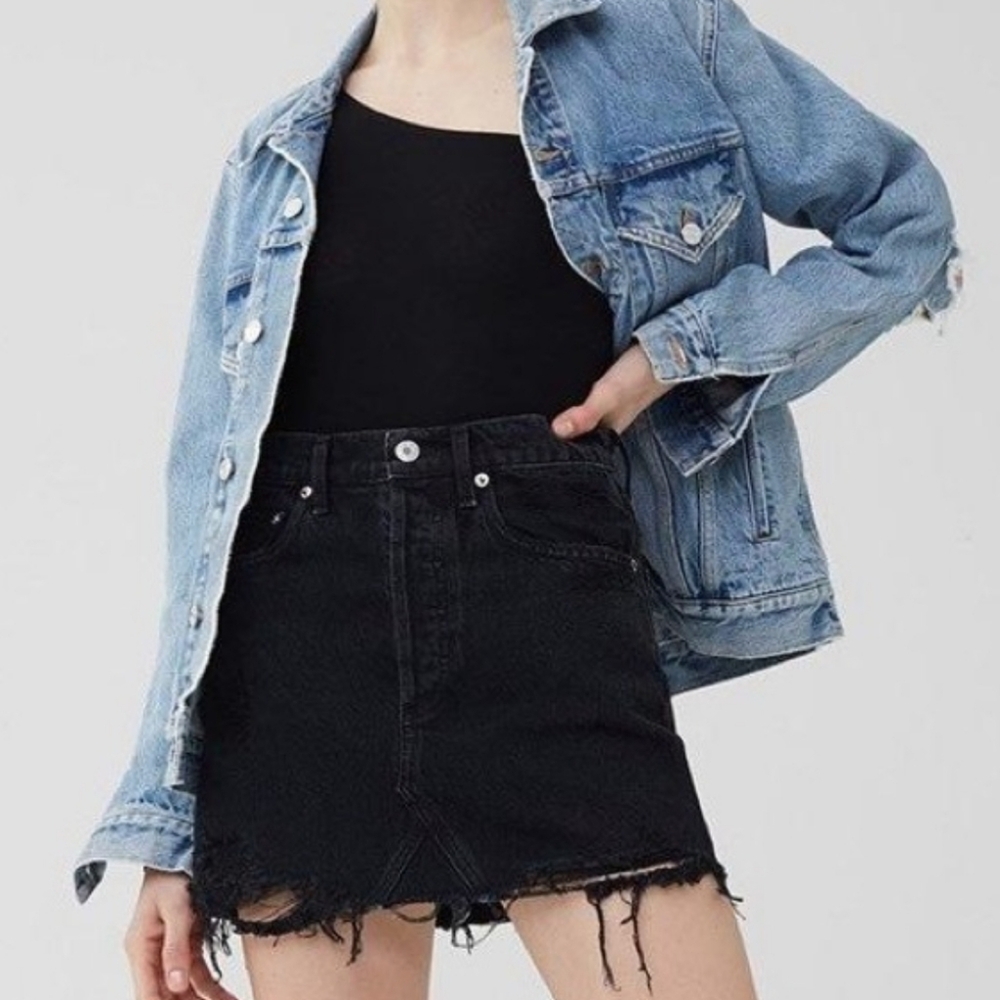 Agolde Black Frayed Hem Mini Skirt